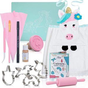 New- Kids Unicorn 14 pc Cookie Baking Set for Girls - Incl. Unicorn Apron